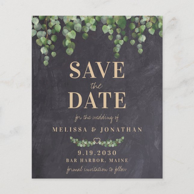 Budget Eucalyptus Rustic Enregistrer La Date Carte (Devant)