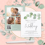 BUDGET Eucalyptus Script 3 photo QR Wedding Invite<br><div class="desc">Un rapport qualité-prix BUDGET alternative sur une taille plus petite 4, 5 x 5, 6" semi-brillant poids 110lbs, qui est d'une épaisseur similaire à une carte postale (cependant ne convient pas à l'utilisation comme carte postale.) VEUILLEZ NOTER qu'il y a UN par feuille. BUDGET Eucalyptus Script 3 photo QR Wedding...</div>