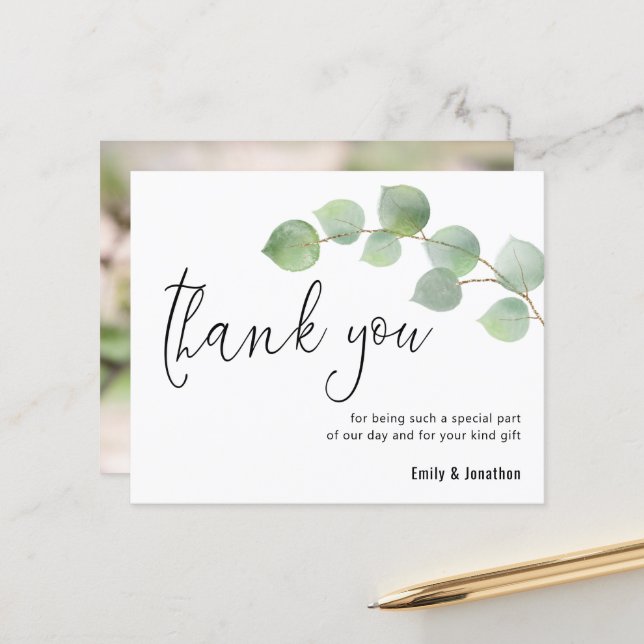 Budget Eucalyptus Script Mariage photo Merci (Devant/Arrière en situation)