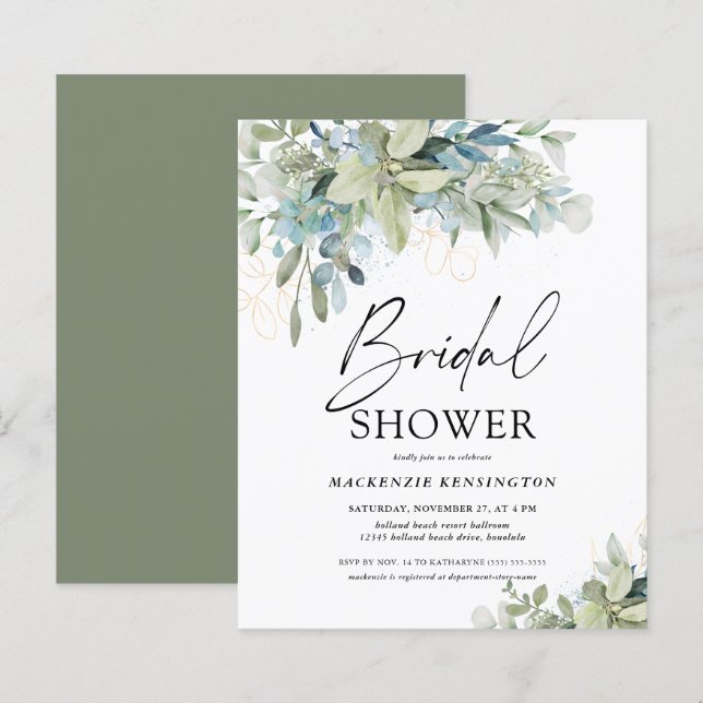 Budget Eucalyptus Script nuptiale de douche Invita (Devant / Derrière)
