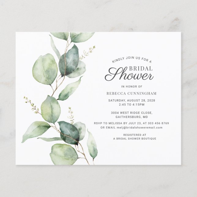 Budget Eucalyptus Script nuptiale de douche Invita (Devant)