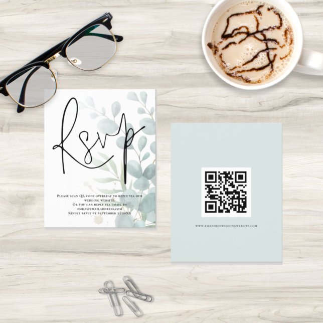 Budget Eucalyptus Script QR Code Mariage RSVP (Créateur téléchargé)