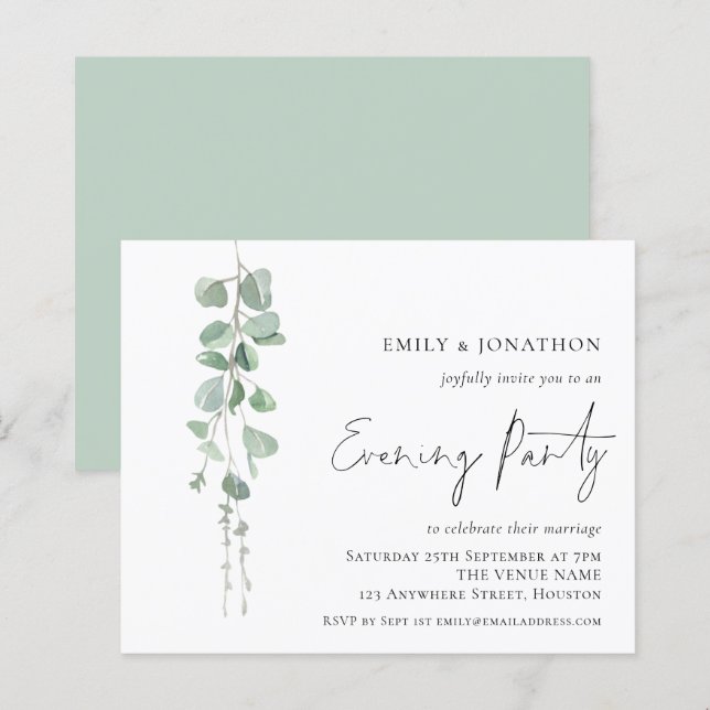 Budget Eucalyptus Soirée Faire-part de mariage (Devant / Derrière)
