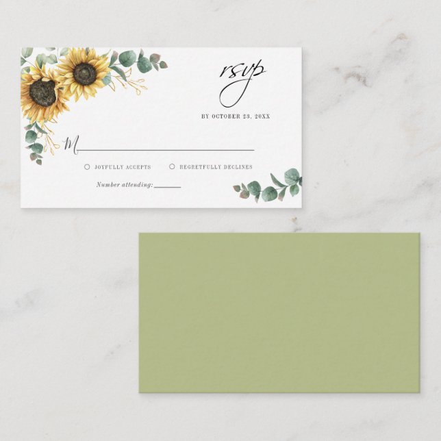Budget Eucalyptus Sunflower Wedding Carte RSVP (Devant / Derrière)