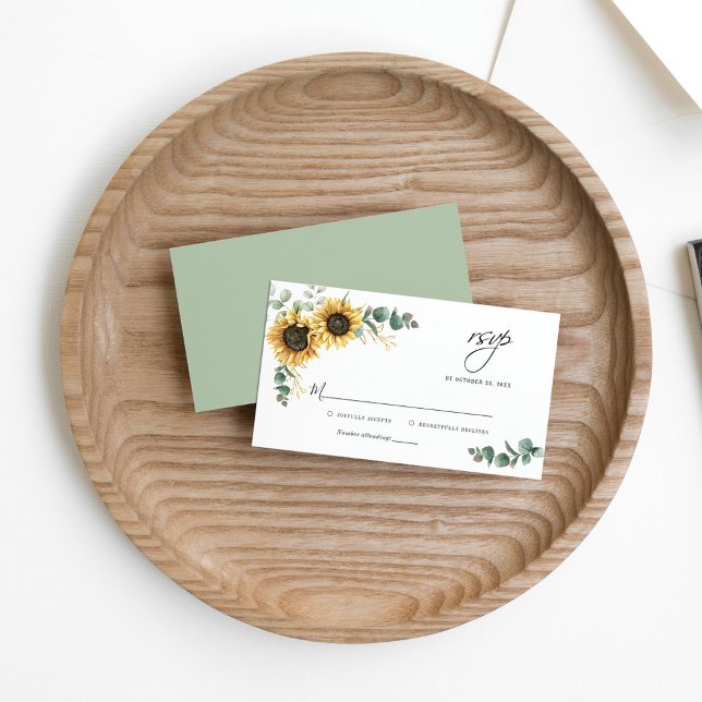 Budget Eucalyptus Sunflower Wedding Carte RSVP (Créateur téléchargé)