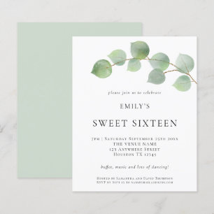 Budget Eucalyptus Sweet sixteen Anniversaire Invit