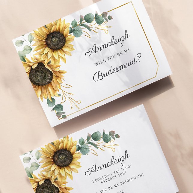 Budget Eucalyptus Tournesol Soyez Mon Époux (Floral Sunflower Eucalyptus Wedding Bridesmaid Proposal Card)