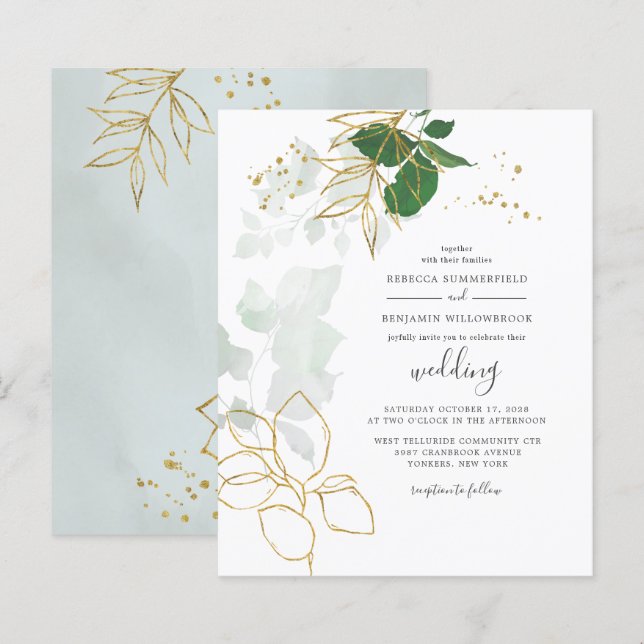Budget Eucalyptus Verdure Or Feuilles géométriques (Devant / Derrière)