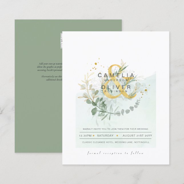 BUDGET Eucalyptus Verdure Or Mariage QR CODE IN (Devant / Derrière)