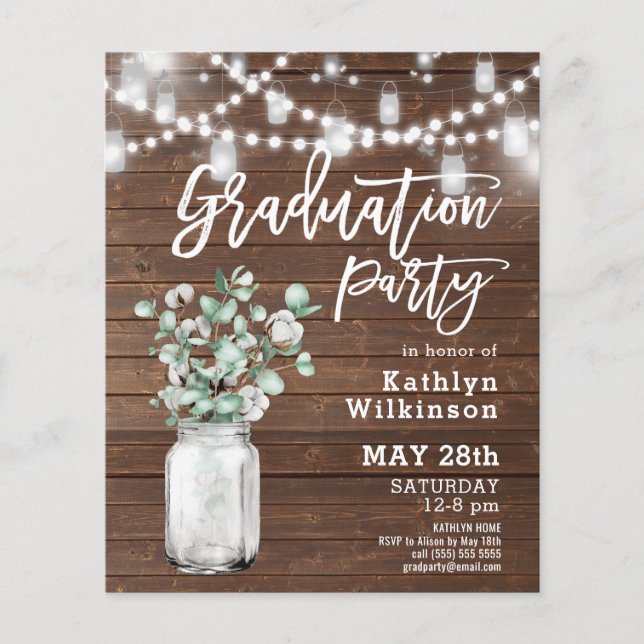 BUDGET Eucalyptus Vert 3 Photo Grad Invitation (Devant)