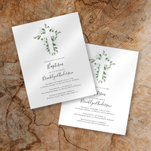 Budget Eucalyptus Vert Baptême Invitation (Créateur téléchargé)