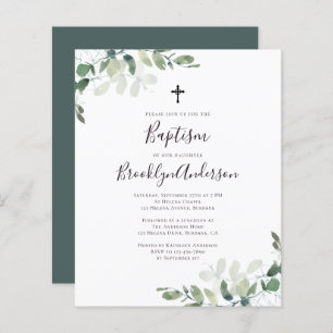 Budget Eucalyptus Vert Baptême Invitation