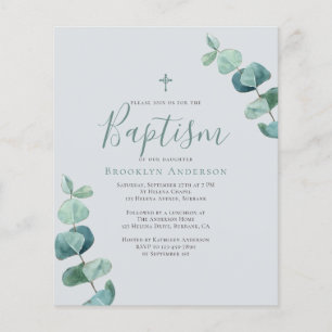 Budget Eucalyptus Vert Baptême Invitation