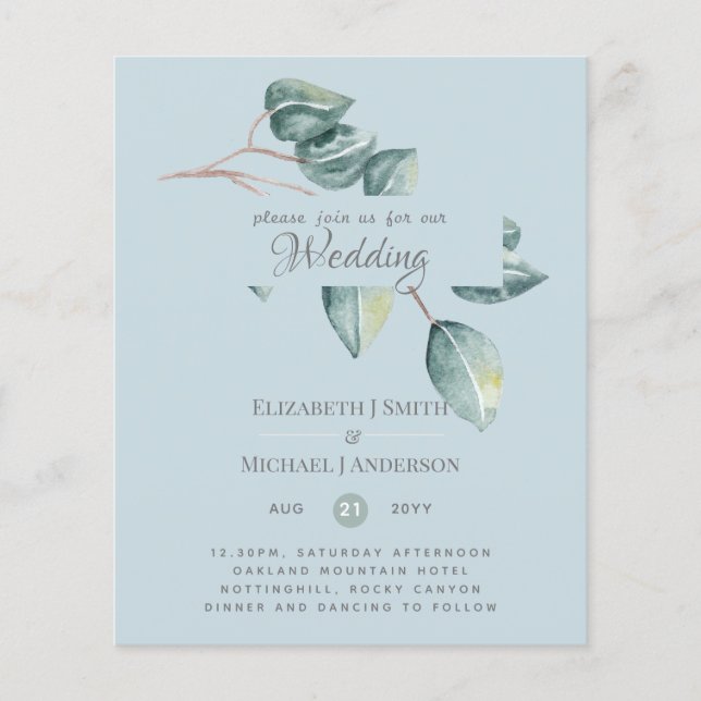 Budget Eucalyptus Vert Feuilles Mariage Invite (Devant)