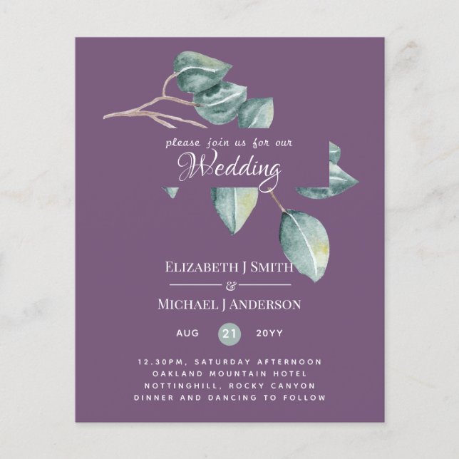Budget Eucalyptus Vert Feuilles Mariage Invite (Devant)