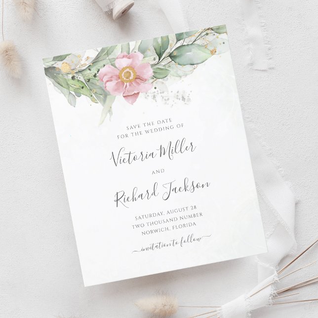 Budget Eucalyptus Vert Floral Économisez La Date (Créateur téléchargé)