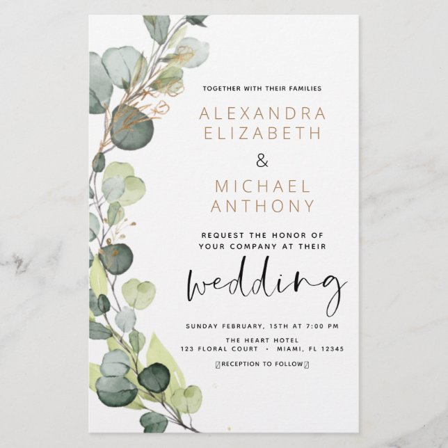 Budget Eucalyptus Vert Mariage Invitations (Devant)
