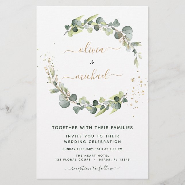 Budget Eucalyptus Vert Mariage Invitations (Devant)