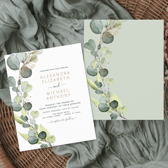 Budget Eucalyptus Vert Mariage Invitations (Créateur téléchargé)