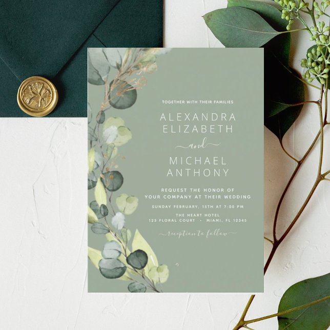 Budget Eucalyptus Vert Mariage Invitations (Créateur téléchargé)