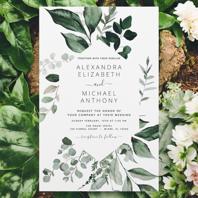 Budget Eucalyptus Vert Mariage Invitations (Créateur téléchargé)