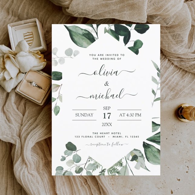 Budget Eucalyptus Vert Mariage Invitations (Créateur téléchargé)