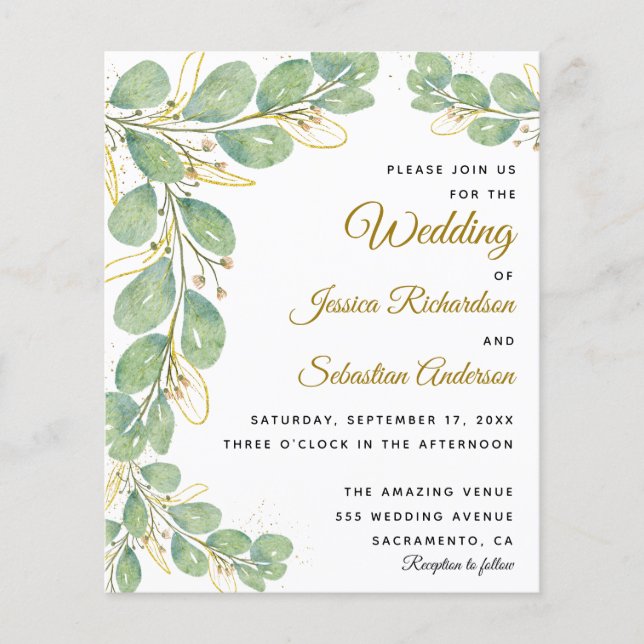 Budget Eucalyptus Vert Mariage Invitations (Devant)