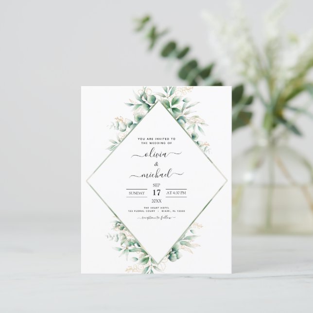 Budget Eucalyptus Vert Mariage Invitations (Debout devant)