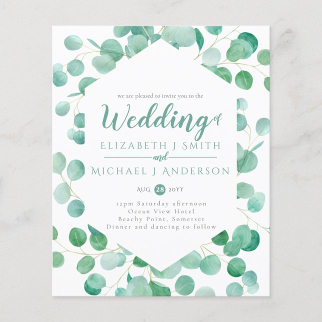 Budget Eucalyptus Vert Mariage Invitations (Devant)