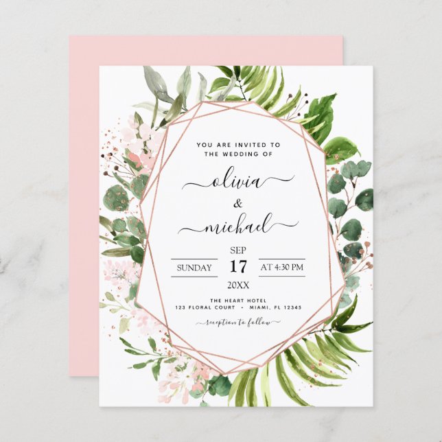 Budget Eucalyptus Vert Mariage Invitations (Devant / Derrière)