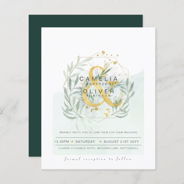 Budget Eucalyptus Vert Mariage QR CODE Invitation (Devant / Derrière)