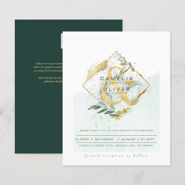 Budget Eucalyptus Vert Mariage QR CODE Invitation (Devant / Derrière)