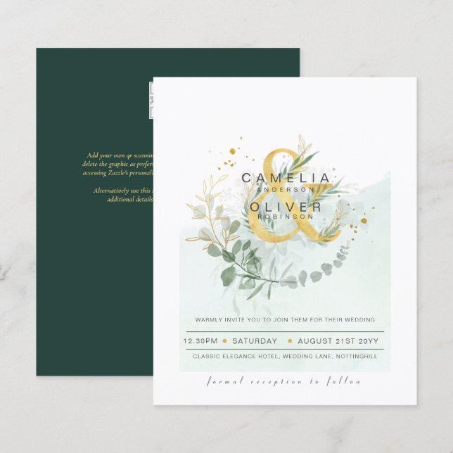 Budget Eucalyptus Vert Mariage QR CODE Invitation (Devant / Derrière)
