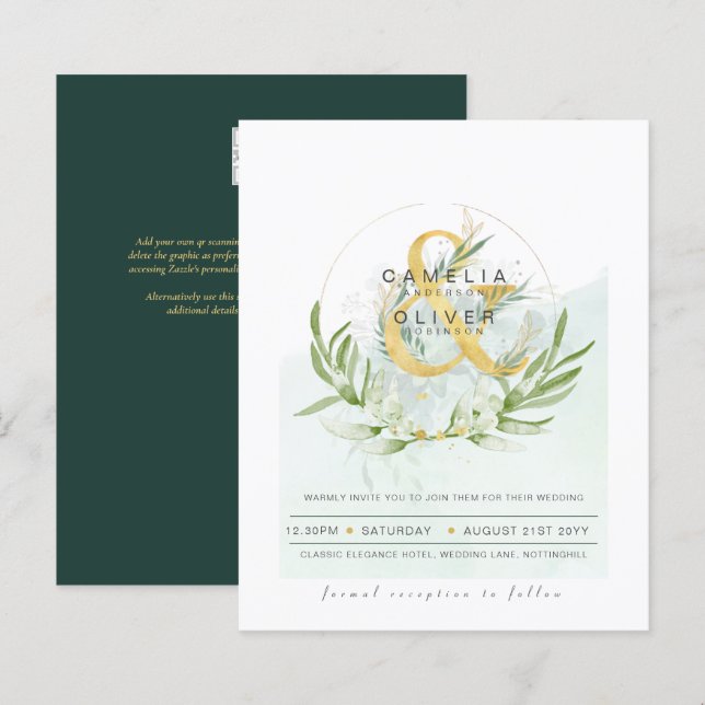 Budget Eucalyptus Vert Mariage QR CODE Invitation (Devant / Derrière)