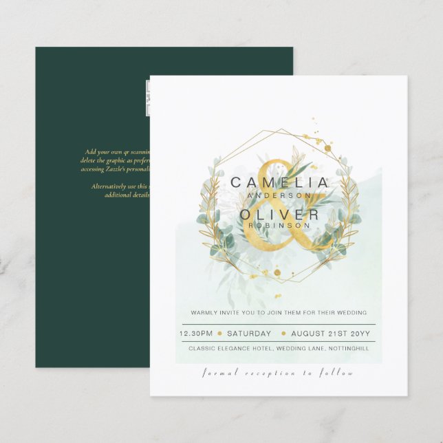 Budget Eucalyptus Vert Mariage QR CODE Invitation (Devant / Derrière)