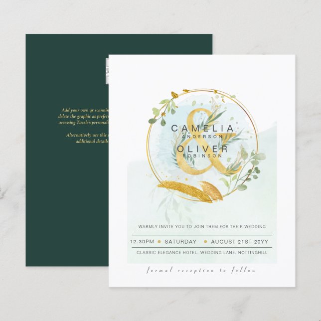Budget Eucalyptus Vert Mariage QR CODE Invitation (Devant / Derrière)