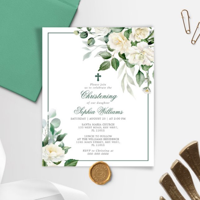 Budget Eucalyptus White Christening Invitation (Créateur téléchargé)