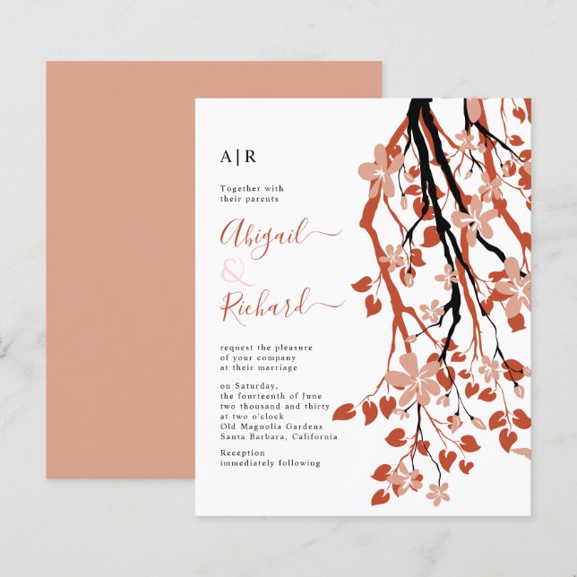 BUDGET faire-part de mariage de fleurs en terre cu (Devant / Derrière)