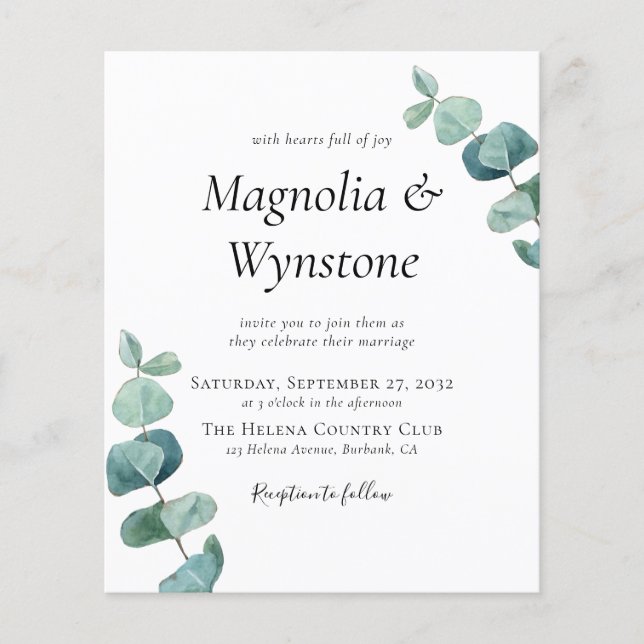 Budget Faire-part de mariage Eucalyptus (Devant)