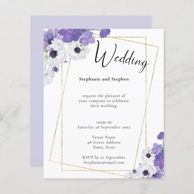 Budget Faire-part de mariage floral violet géométr (Devant / Derrière)