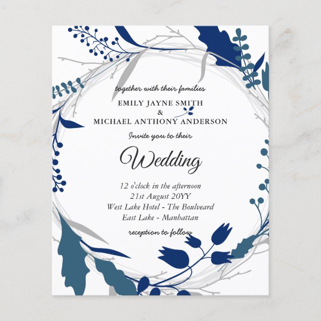 Budget Faire-part de mariage Hiver Bleu Blanc (Devant)