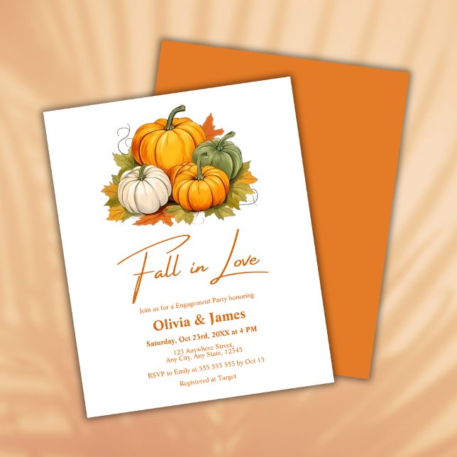 Budget Fall in Love Automne Engagement Invitation (Budget Fall in Love Autumn Rustic Pumpkin Fall Engagement Party Invitation    )
