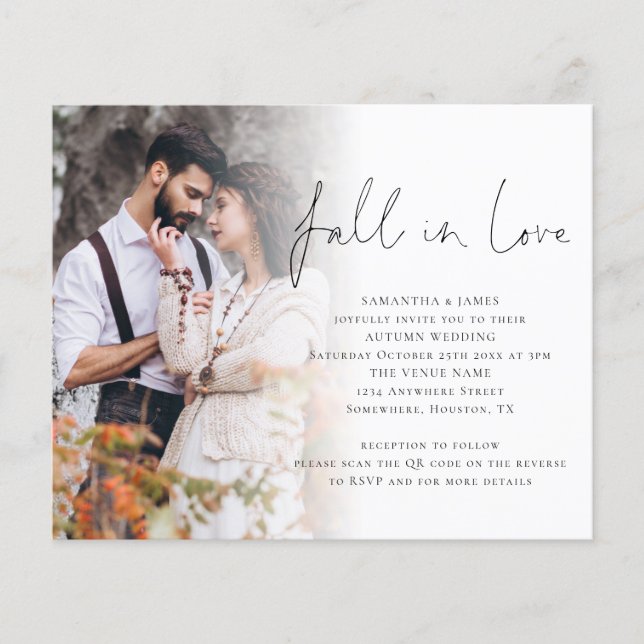 Budget Fall In Love Photo QR Code Mariage Invitati (Devant)