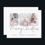 BUDGET Famille 2 Photos Script Joyeux Noël Carte<br><div class="desc">Budget Moderne Famille 2 Photos Script Joyeux Noël. Un rapport qualité-prix BUDGET alternative sur une taille plus petite 4, 5 x 5, 6" semi-brillant poids 110lbs, qui est d'une épaisseur similaire à une carte postale (cependant ne convient pas à l'utilisation comme carte postale.) VEUILLEZ NOTER qu'il y a UN par...</div>