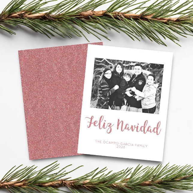Budget Feliz Navidad Rose Parties scintillant d'or (Budget Feliz Navidad Rose Gold Glitter Photo Card)