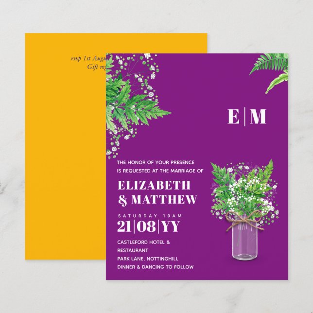 BUDGET Fern verdure feuilles Mariage Inviter (Devant / Derrière)