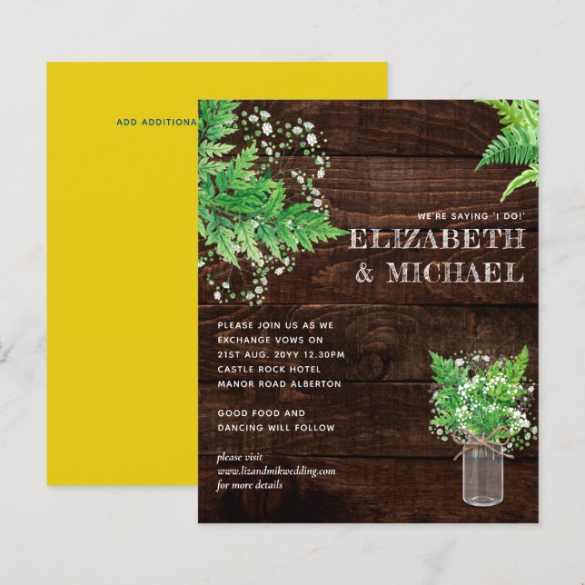 BUDGET Fern Vert Mariage Invitation (Devant / Derrière)