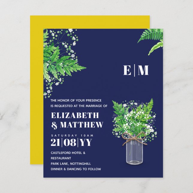 BUDGET Fern Vert Mariage Invitation (Devant / Derrière)
