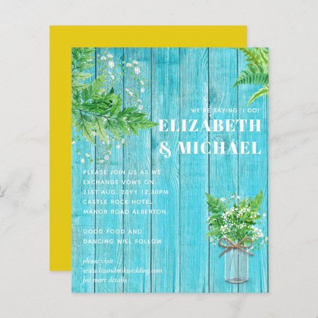 BUDGET Fern Vert Mariage Invitation (Devant / Derrière)