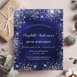 Budget fête d'anniversaire marine bleu blanc invit<br><div class="desc">Une invitation moderne,  élégante et glamour pour une fête d'anniversaire de 40ème (ou tout âge). Un arrière - plan bleu marine,  décoré de parties scintillant faux argentées,  brille. La couleur bleue est inégale. Personnalisez et ajoutez votre nom et les détails de votre fête. Texte blanc.</div>